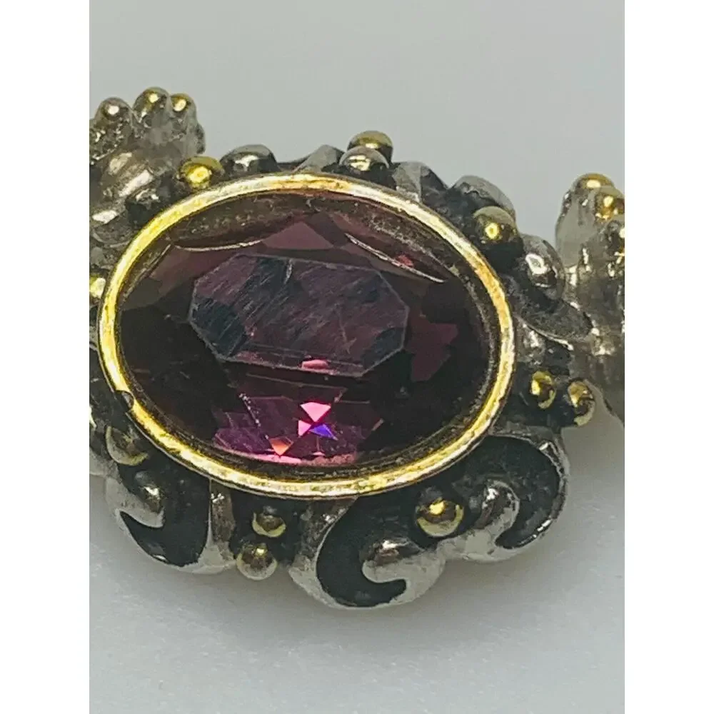 Snap-on Pendant with Large Purple Stone, Gold & Silver Tone